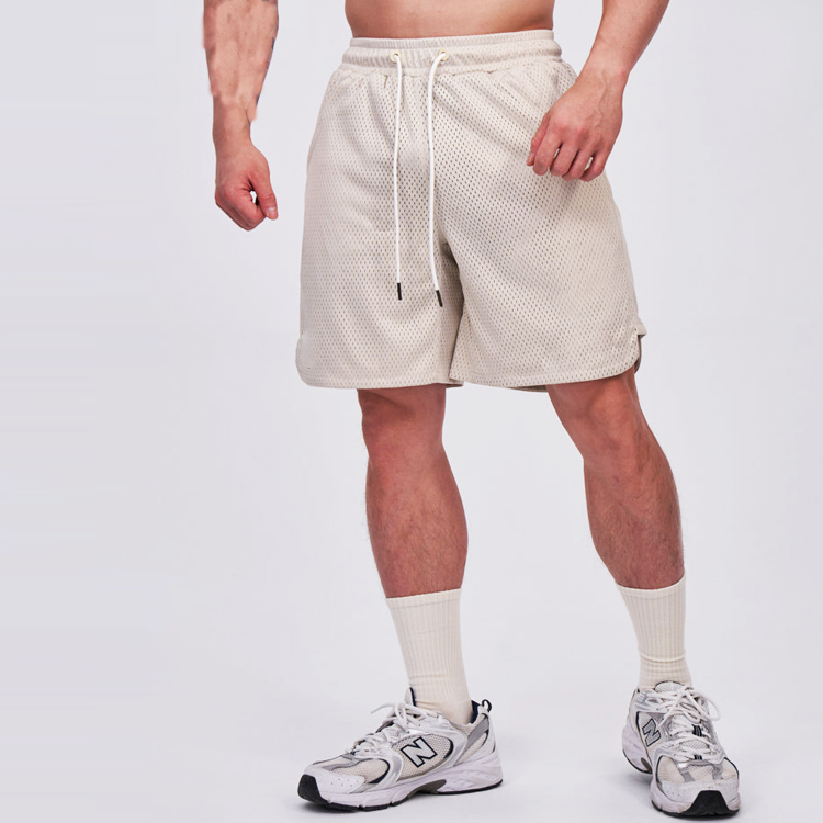Košarkarske kratke hlače iz mrežastega blaga z vrvico do pasu, moške športne kratke hlače iz poliestra