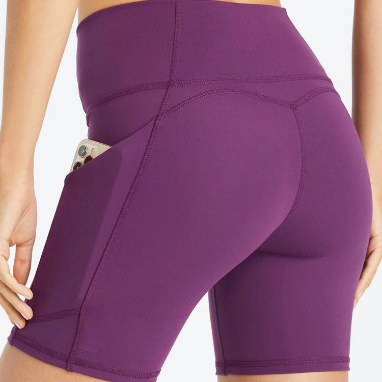 Ženske kratke kolesarske hlače za fitnes z visokim pasom po meri z žepi