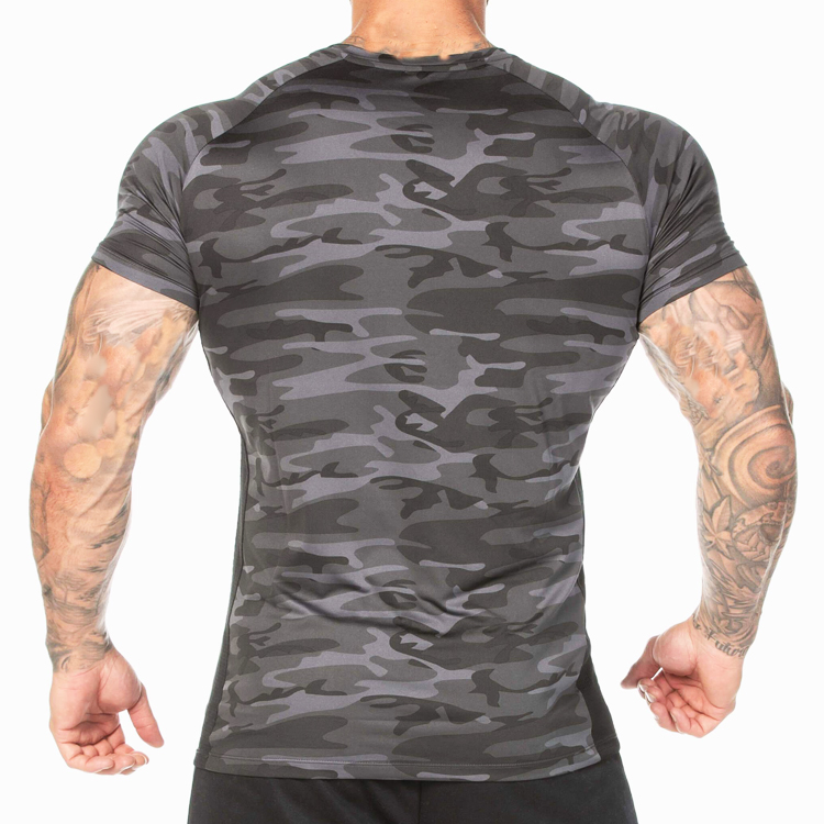 Camouflage T Shirts Custom Muscle Fitted Gym Sports Tops For Men