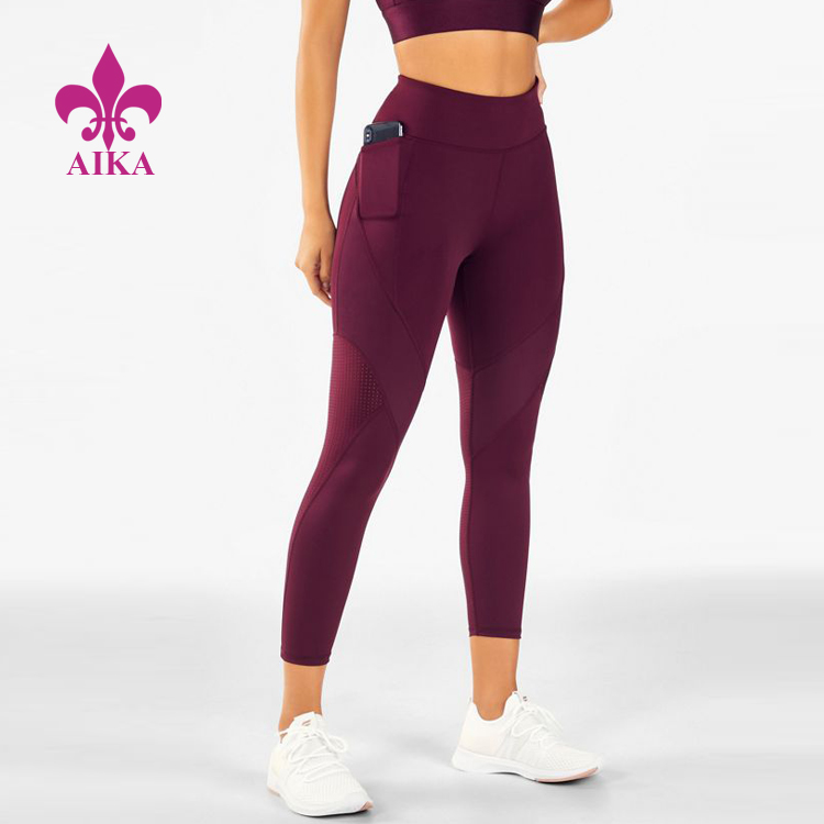 Pakaian Sukan Borong Fitness Ladies Gym Wear Burgundy Leggins Tigts Untuk Wanita