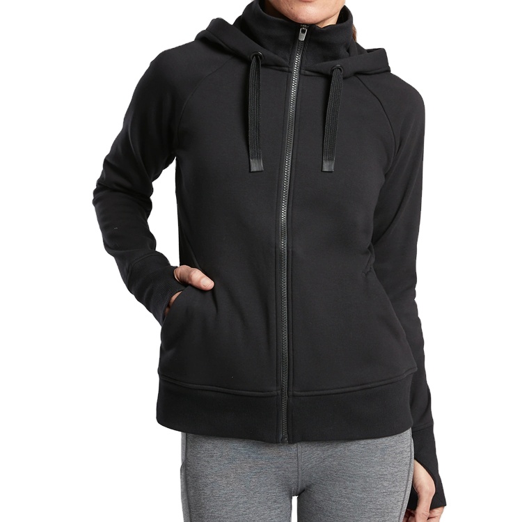 High Quality Lightweight Thumb Holes Cotton Spandex Hoodie Jacket For Women