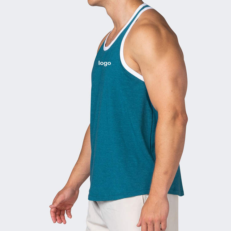 Gym Tank Top OEM Contrast Binding Polyester Loose Sports Stringer For Men