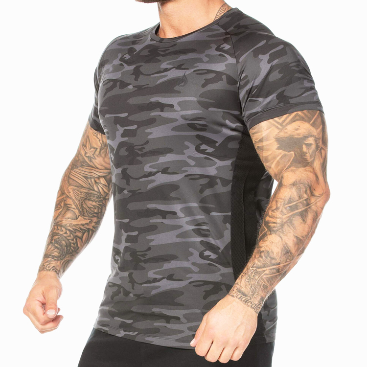 Camouflage T Shirts Custom Muscle Fitted Gym Sports Tops For Men