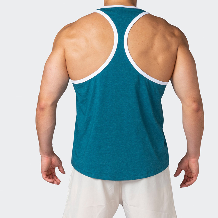 Gym Tank Top OEM Contrast Binding Polyester Loose Sports Stringer For Men