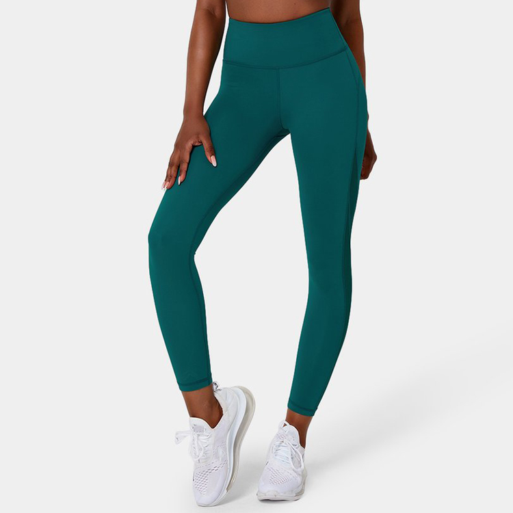 OEM hege taille Kontrast Mesh Back Pocket Folsleine lingte kompresje Yoga Leggings foar froulju