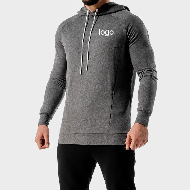 OEM French Terry Cotton Zipper Bottom And Pocket Men Slim Fit Workout Pullover Hoodies