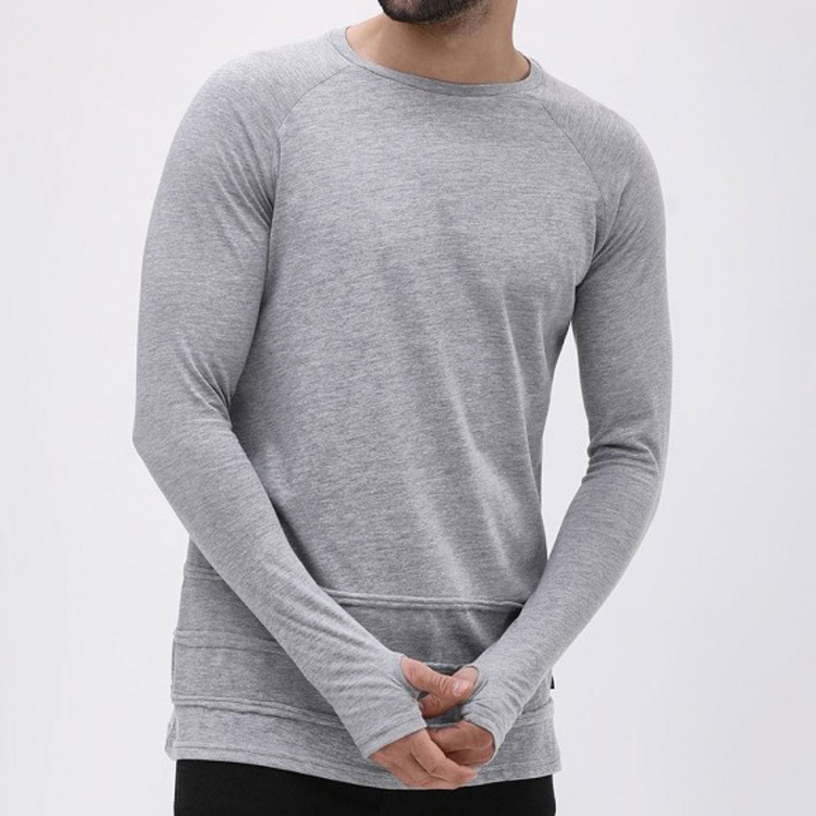 Factory Price Custom Plain An-Pilling Lightweight Cotton Frayed Details Blank Workout Long Sleeve T Shirt For Men