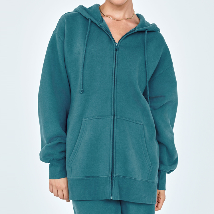 New Trendy Heavyweight Fleece Oversized Full Zip Up Custom Embroidery Hoodies For Women
