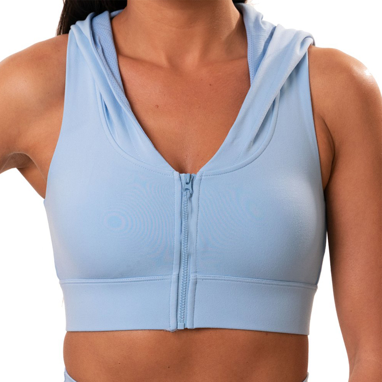 Wholesale Gym Fitness Back Hollow Out Front Zipper Women Yoga Sports Bra With Hoodie
