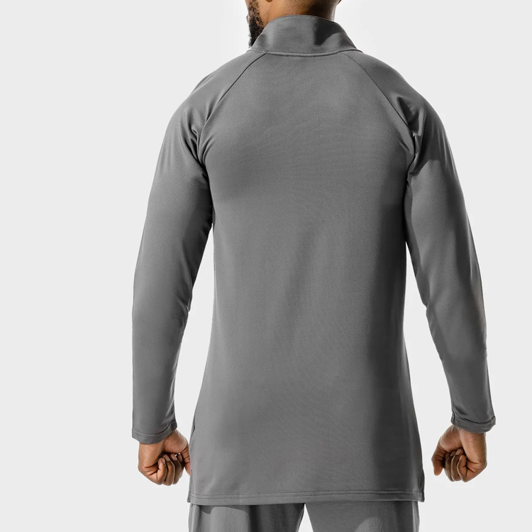 High Quality Quick Dry Polyester Quarter Zipper Long Sleeve Gym Plain T Shirts For Men