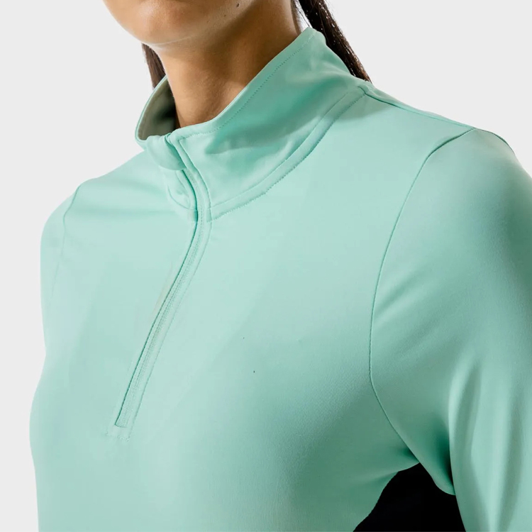 High Quality Color Block Polyester Front Quarter Zipper Women Fitness T-Shirt Custom Printing