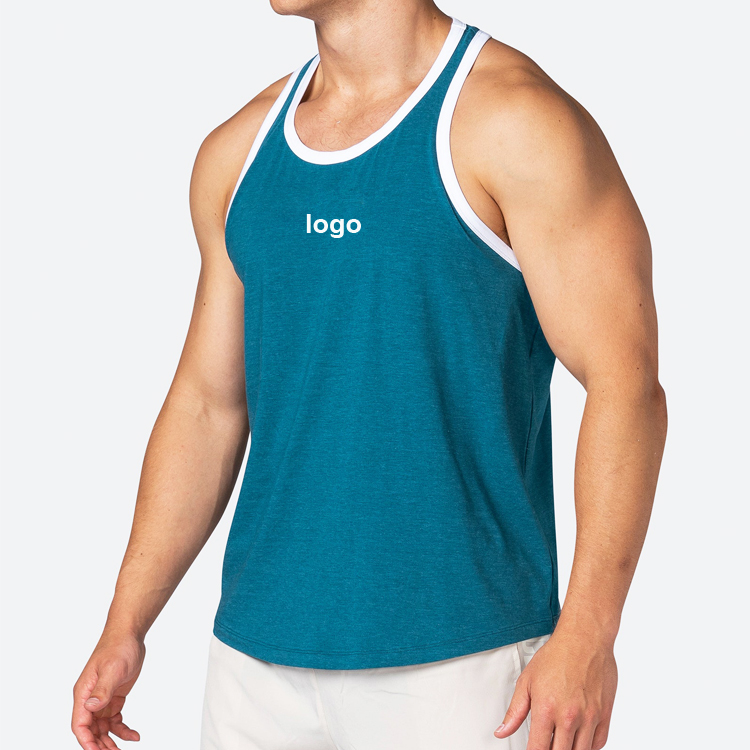 Gym Tank Top OEM Contrast Binding Polyester Loose Sports Stringer For Men