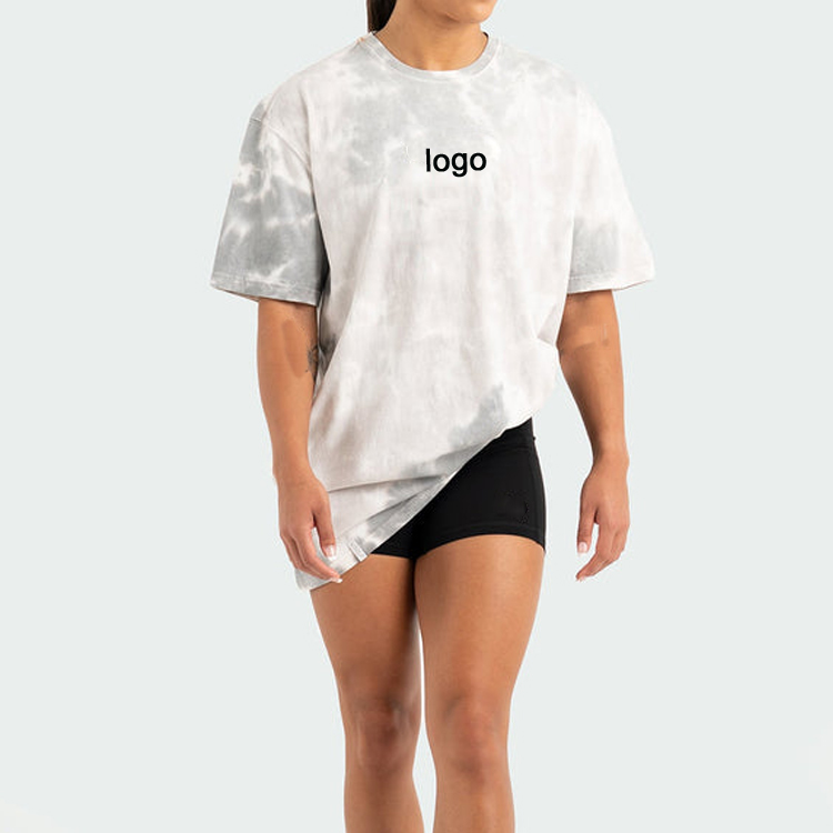 Benutzerdefinierte Shorts Ärmel 100 % Baumwolle Tie Dye Oversize Unisex Fitness T-Shirt für Frauen