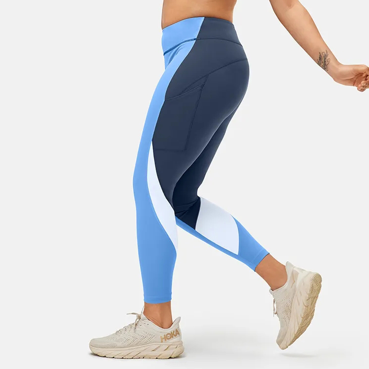 New arrival High Waist Fitness Four-way Stretch Custom Printing Women No Front Seam Color Block Gym Yoga Pocket Leggings