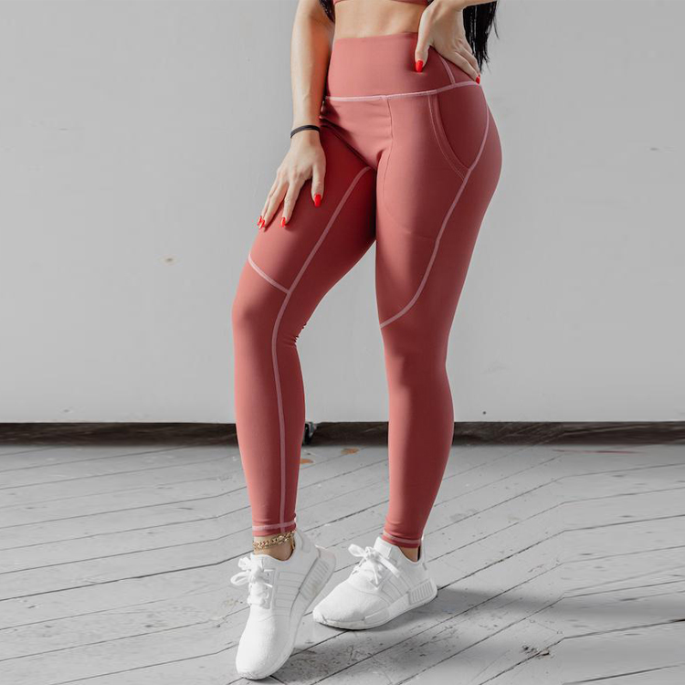 Wholesale Custom New Design Women High Waist Workout Fitness Compression Ribbed Leggings Yoga Tights With Side Pocket
